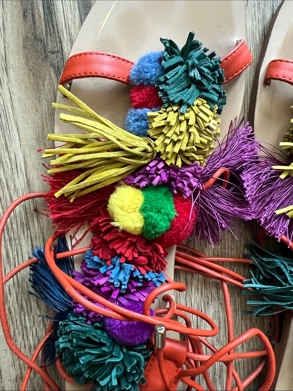 Zara Orange Pom-Pom Lace-Up Sandals Size 41 or 10 (US) - Picture 3 of 8